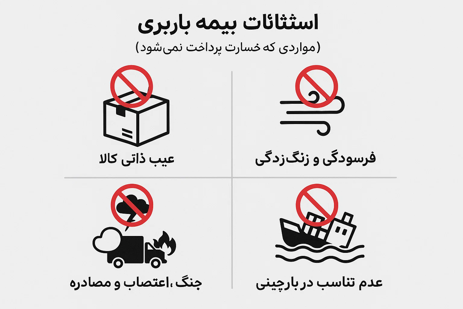 استثنائات بیمه باربری (مواردی که خسارت پرداخت نمی‌شود)